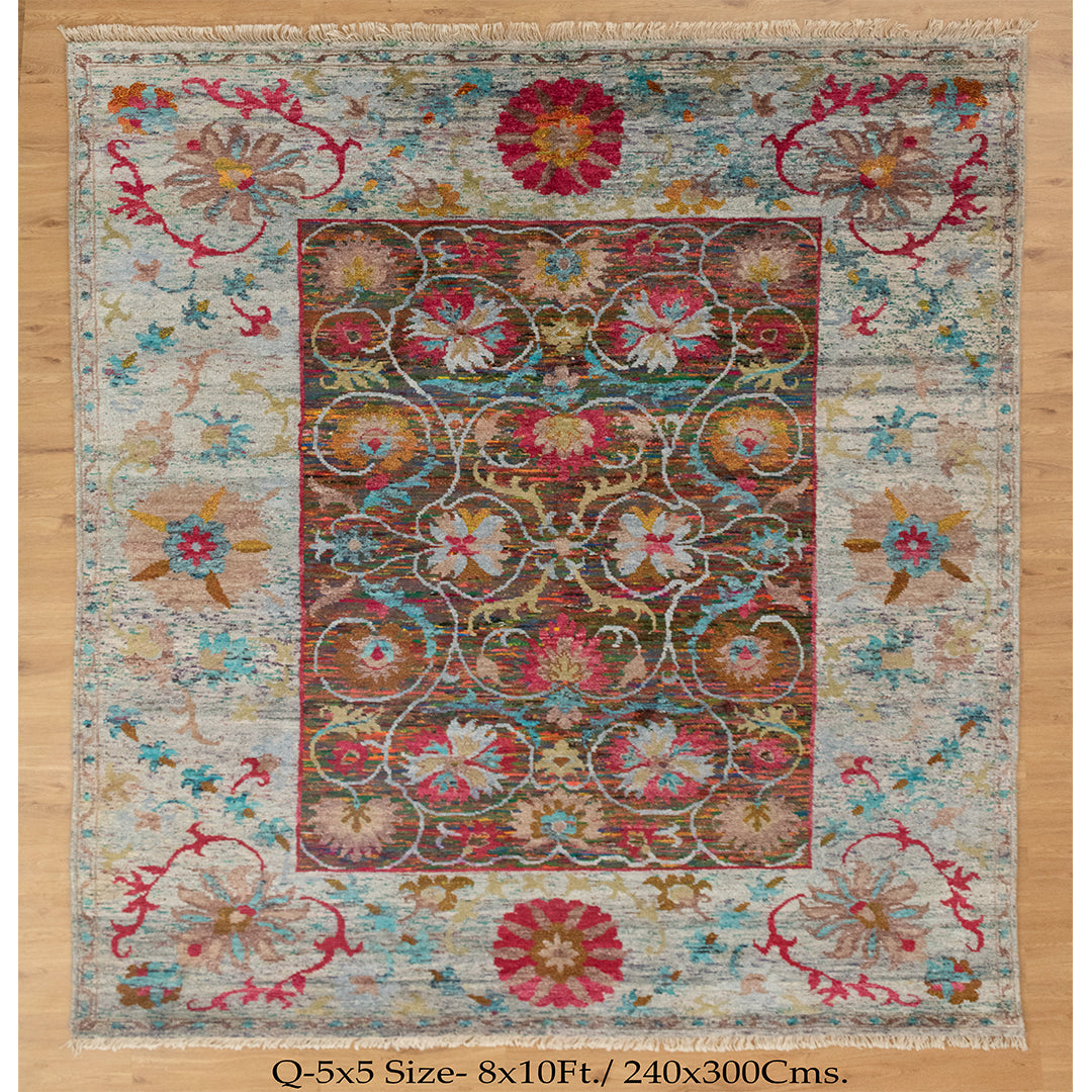 8x10 Distressed Look Vintage Area modern Wool & Silk Traditional Rug | Shritija Rugs | Designer Rugs UK Online